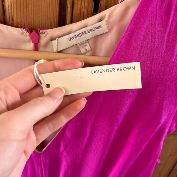 NWT Lavender Brown Small Hot Pink Dress Fuschia V-Neck Fit and Flare Silk Barbie - Picture 5 of 8